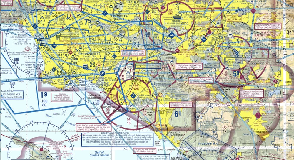 A Southern California Terminal Area Chart used in flight planning
